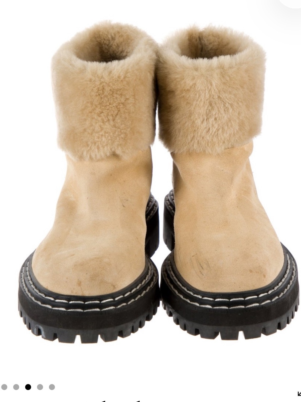 Proenza Schouler Tan Suede Fur-Trim Lug Sole Boots